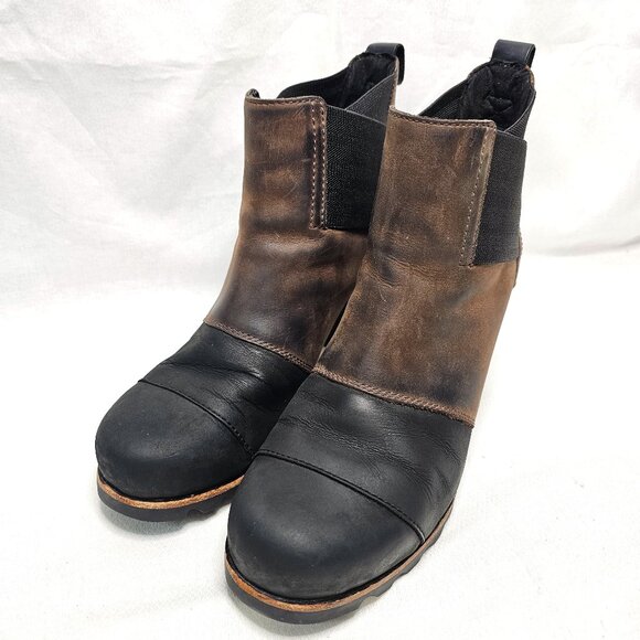 Sorel Addington Chelsea Pull on Ankle Boots Black Brown Leather Women's Size 9 - Picture 1 of 10